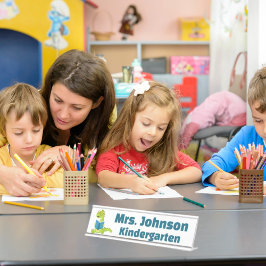 Placa De Nombre Maestra de dinosaurios verdes