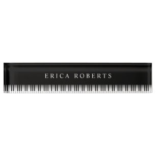 Placa De Nombre Maestra de música elegante Claves de piano oscuras