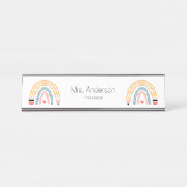 Placa De Nombre Maestra del lápiz arco iris