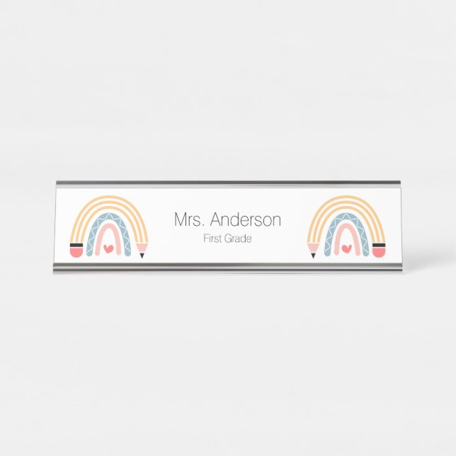 Placa De Nombre Maestra del lápiz arco iris