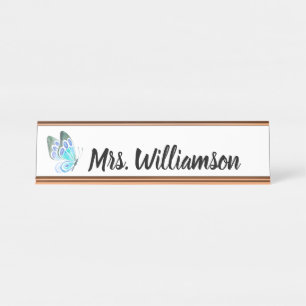 Placa De Nombre Maestra Educadora Mariposa Profesional