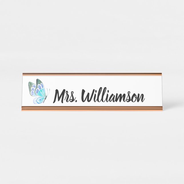 Placa De Nombre Maestra Educadora Mariposa Profesional (Anverso)