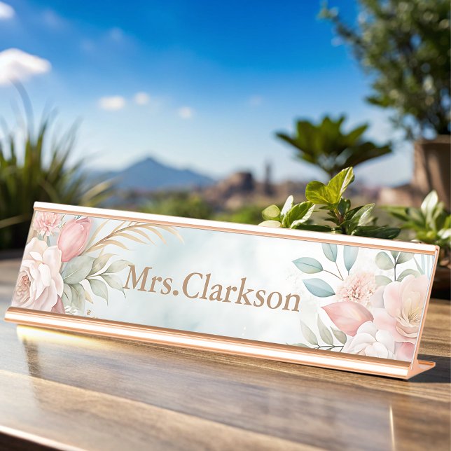 Placa De Nombre Maestra Floral Moderna Elegante (Subido por el creador)