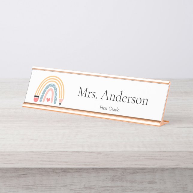 Placa De Nombre Maestra Lápiz Arcoíris Preescolar (Anverso)