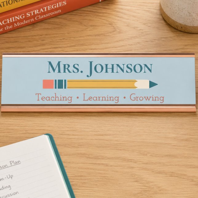 Placa De Nombre Maestro Escuela (Teacher Appreciation Gift - Personalized desk name plate. School themed. )