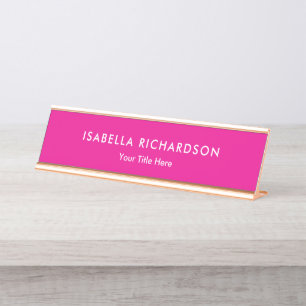 Placa De Nombre Magenta Elegante Y Minimalista