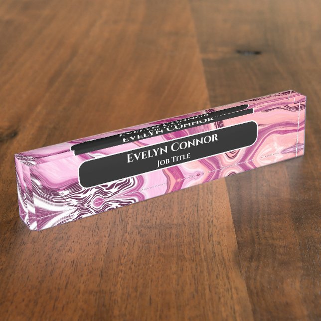 Placa De Nombre Magenta Marble Clásico Moderno Personalizado (Lateral)