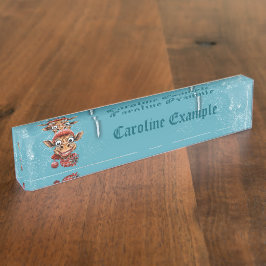 Placa De Nombre Magia de invierno con una linda jirafa personaliza