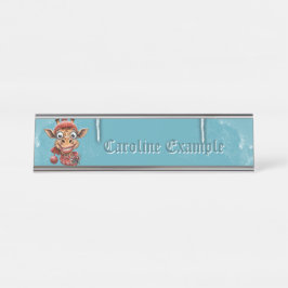 Placa De Nombre Magia de invierno con una linda jirafa personaliza