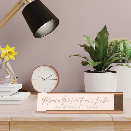 Placa De Nombre Mamá, Esposa, Jefe Babe Guión Pincel de moda Rosa