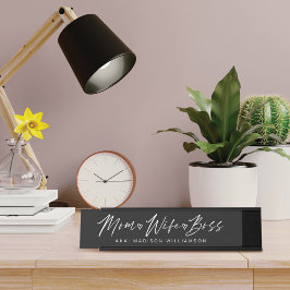Placa De Nombre Mamá, esposa, jefe de escritura de pincel de moda 
