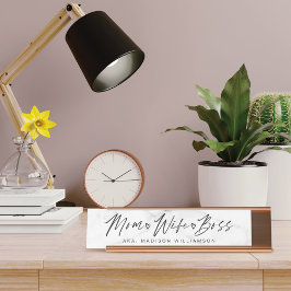 Placa De Nombre Mamá, Esposa, Jefe, Guión de Pincel de moda y Márm