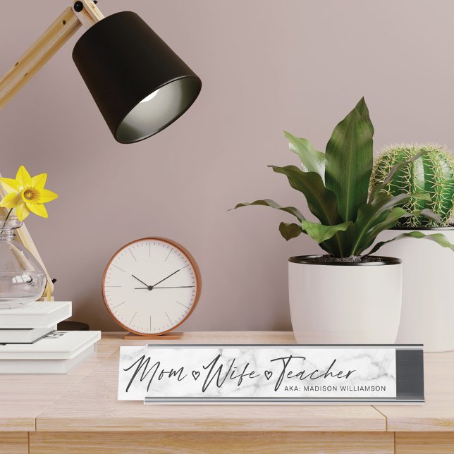 Placa De Nombre Mamá moderna, esposa, profesora de mármol blanco y (Subido por el creador)