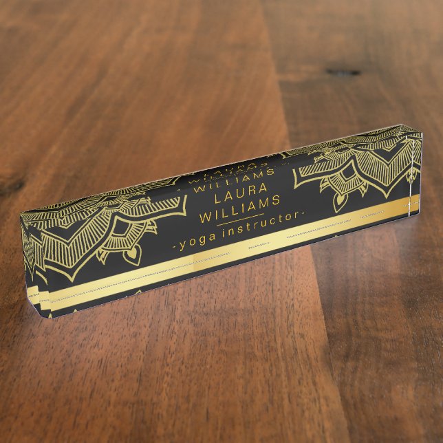 Placa De Nombre Mandala Lotus Yoga Holistic Gold Classic (Lateral)