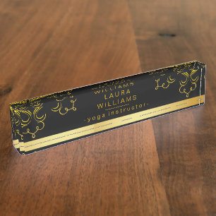 Placa De Nombre Mandala Lotus Yoga Holistic Gold Classic