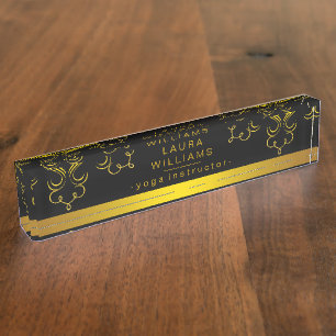 Placa De Nombre Mandala Lotus Yoga Holistic Gold Classic