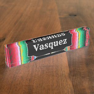Placa De Nombre Manta mexicana de Serape del español de encargo