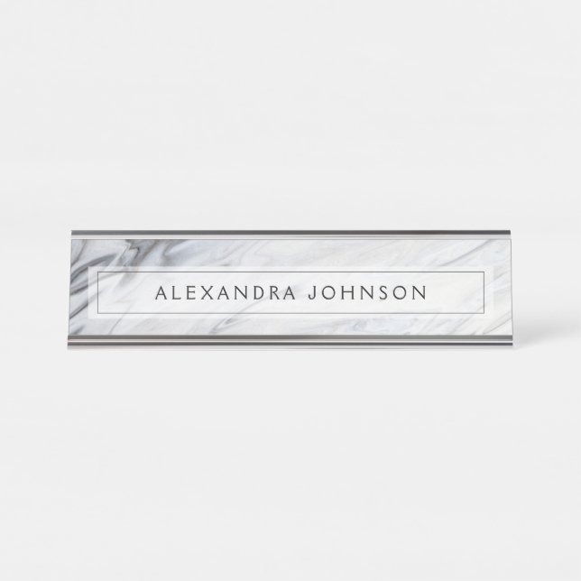 Placa De Nombre Marble blanco y negro moderno (Anverso)