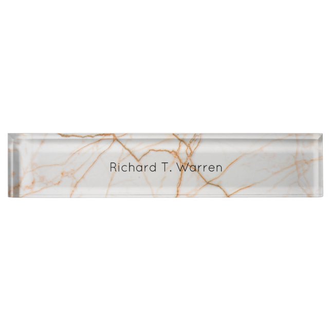 Placa De Nombre Marble blanco y oro profesional moderno (Anverso)