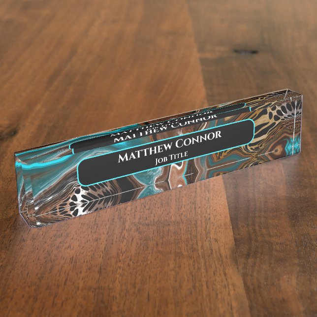 Placa De Nombre Marble marble marble azul clásico moderno personal (Lateral)