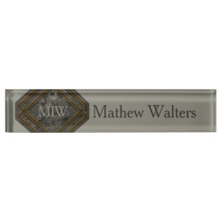 Placa De Nombre Marble Monograma Verde