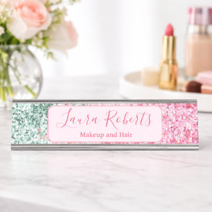 Placa De Nombre Marcado con Destello Rosa Intenso