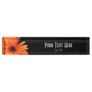 Placa De Nombre Margarita negra y anaranjada con clase del Gerbera