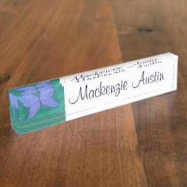 Placa De Nombre Mariposa abstracta | Alas moradas azules modernas