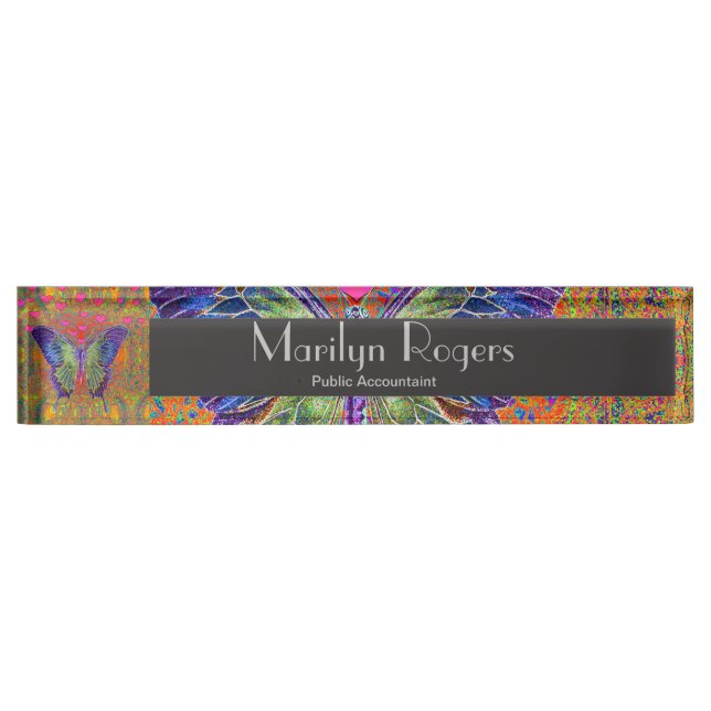 Placa De Nombre Mariposa colorida (Anverso)