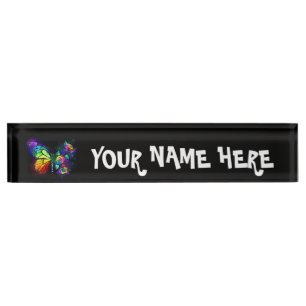 Placa De Nombre Mariposa florida arcoiris
