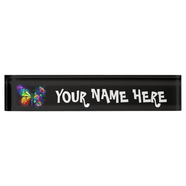 Placa De Nombre Mariposa florida arcoiris (Anverso)