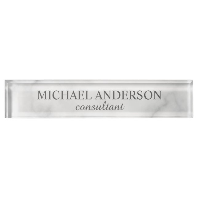 Placa De Nombre Mármol blanco elegante con clase (Anverso)