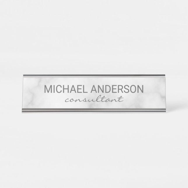 Placa De Nombre Mármol blanco elegante profesional (Anverso)