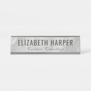 Placa De Nombre Mármol Blanco Moderno y Gris Personalizado Profesi