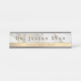 Placa De Nombre Mármol de ágata blanco elegante con brillo dorado 