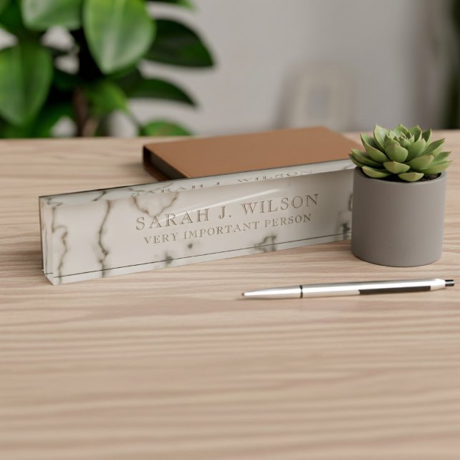Placa De Nombre Mármol falso personal VIP de escritorio de bloque  (Home office essential! You are a very important person. Add your name)