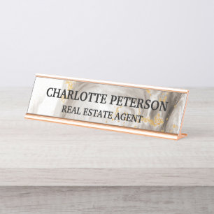 Placa De Nombre Mármol Líquido De Color Gris Y Oro Moderno