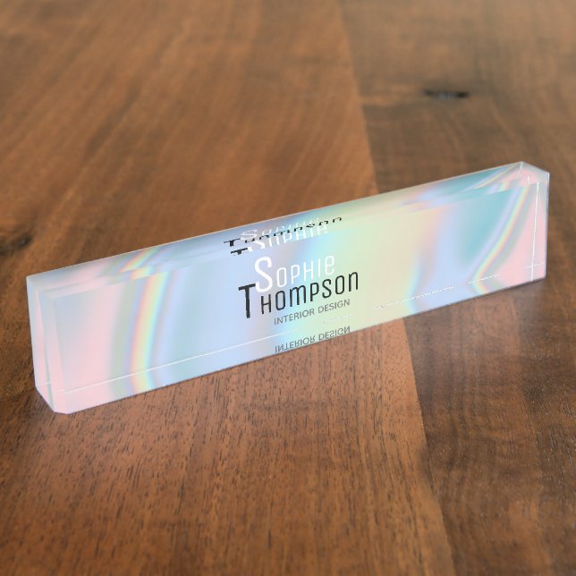 Placa De Nombre Mármol líquido holográfico moderno (Lateral)