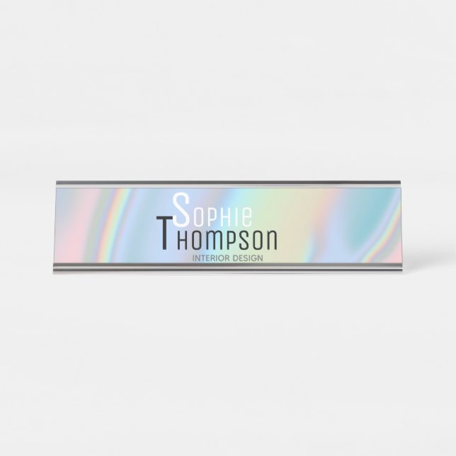 Placa De Nombre Mármol líquido holográfico moderno (Anverso)