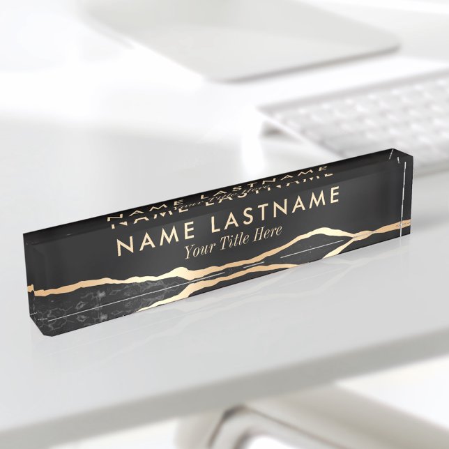 Placa De Nombre Mármol moderno de lujo negro de oro (Subido por el creador)