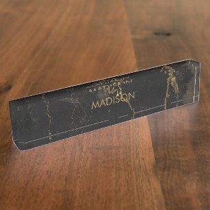 Placa De Nombre Mármol negro del oro