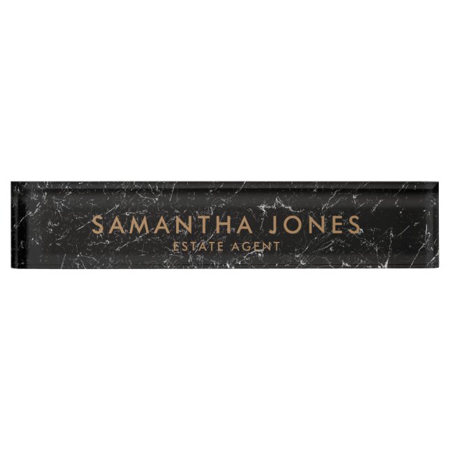 Placa De Nombre Mármol Negro Oro Mínimo Estate Agente Nameplate (Anverso)