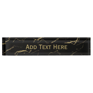 Placa De Nombre Mármol negro y dorado agudo