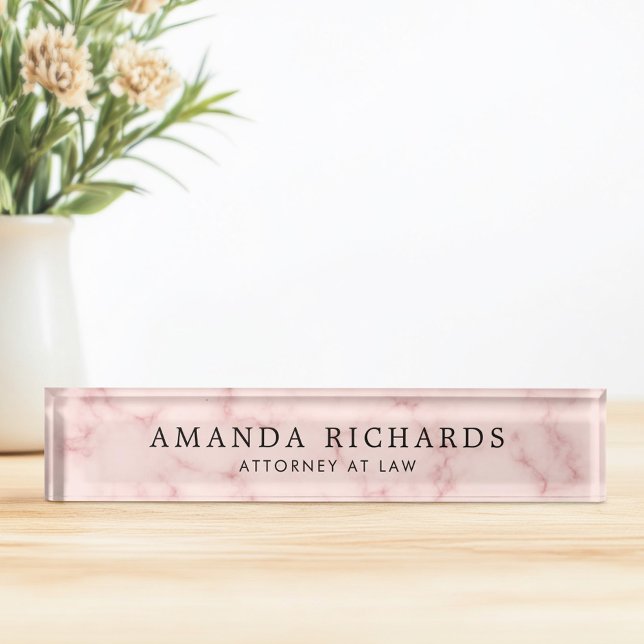 Placa De Nombre Mármol rosa de Rubor (Blush pink faux marble desk name plate)