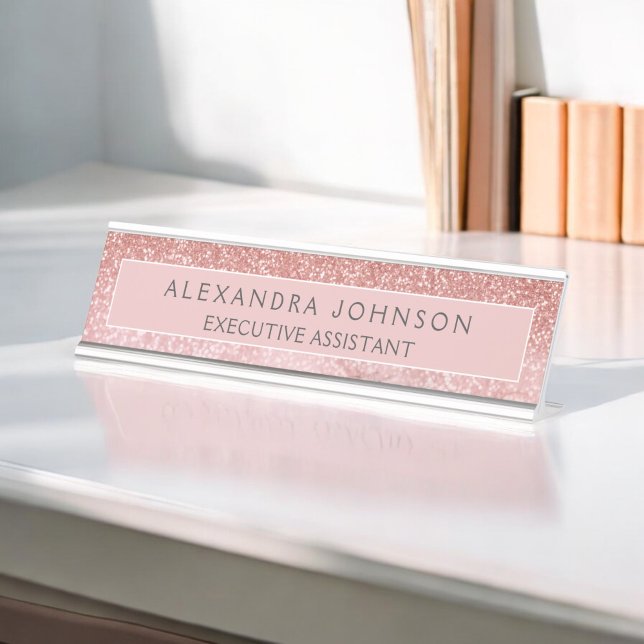 Placa De Nombre Mármol Rosa profesional moderno Purpurina de oro (Subido por el creador)