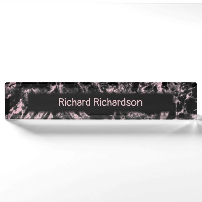 Placa De Nombre Mármol rosa y negro  (Anverso)