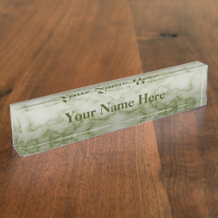 Placa De Nombre Mármol verde y blanco