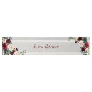 Placa De Nombre Marsala y personalizado elegante lamentable floral