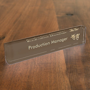 Placa De Nombre Máscaras de teatro de comedia y tragedia Marrón