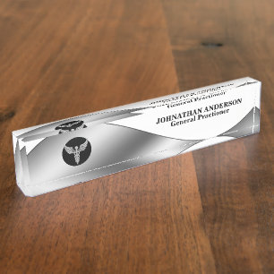 Placa De Nombre médica médico medicina caduceus sobre negro